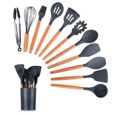 Kit 12 Peças Utensilios de Cozinha Colher  Cinza