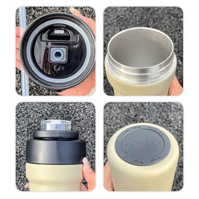 Garrafa Térmica Copo Inox 500ml Canudo Alça Esporte Academia | Sua Bebida na Temperatura Ideal - Bege