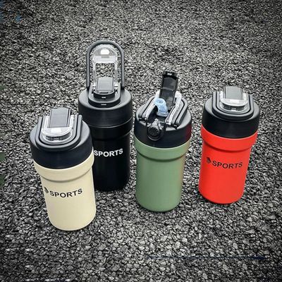Garrafa Térmica Copo Inox 500ml Canudo Alça Esporte Academia | Sua Bebida na Temperatura Ideal - Bege