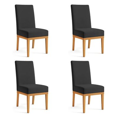 Kit 4 Cadeiras De Jantar Brisa Suede Base De Madeira - Pallazio Cor Preto
