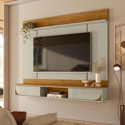 Painel Rack Bancada Aura Mdp 2 Portas Deslizantes - Pallazio Cor Cumaru E Opala