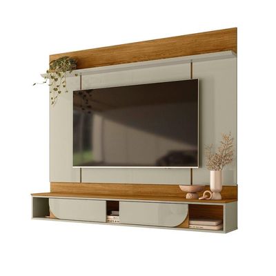 Painel Rack Bancada Aura Mdp 2 Portas Deslizantes - Pallazio Cor Cumaru E Opala