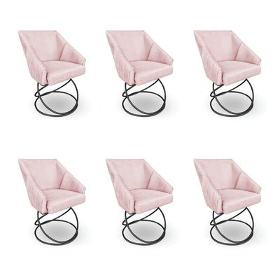 Kit 6 Poltronas Luxo Alana Suede Rosa Bebê Base Luxo Preto - Pallazio