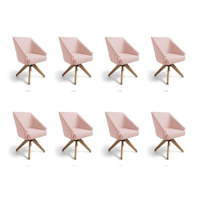 Kit 8 Poltronas Giratórias Alana Suede Base De Madeira - Pallazio Cor Rosa Bebê