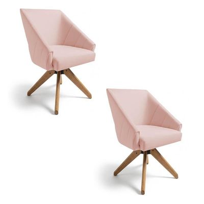 Kit 2 Poltronas Giratórias Alana Suede Rosa Bebê Base De Madeira - Pallazio