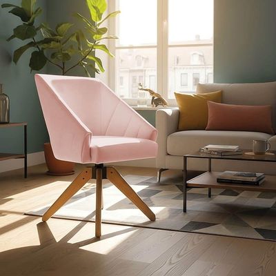 Kit 2 Poltronas Giratórias Alana Suede Rosa Bebê Base De Madeira - Pallazio