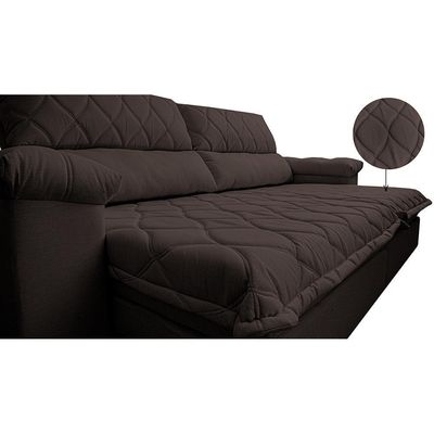 Sofá Retrátil E Reclinável 2,55m Molas Ensacadas Cama Inbox Big Home Bordado 3d Linho Marrom