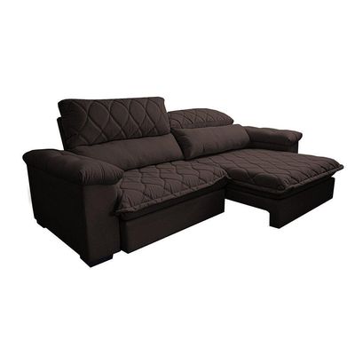 Sofá Retrátil E Reclinável 2,55m Molas Ensacadas Cama Inbox Big Home Bordado 3d Linho Marrom