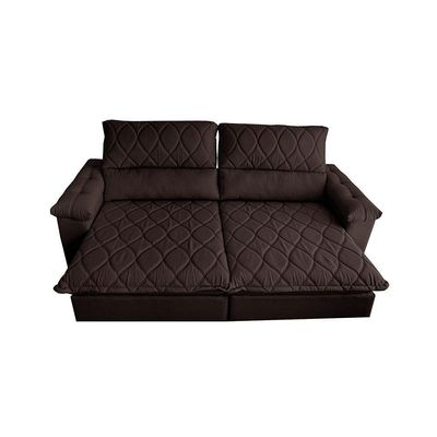 Sofá Retrátil E Reclinável 2,55m Molas Ensacadas Cama Inbox Big Home Bordado 3d Linho Marrom