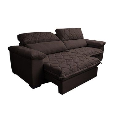 Sofá Retrátil E Reclinável 2,55m Molas Ensacadas Cama Inbox Big Home Bordado 3d Linho Marrom