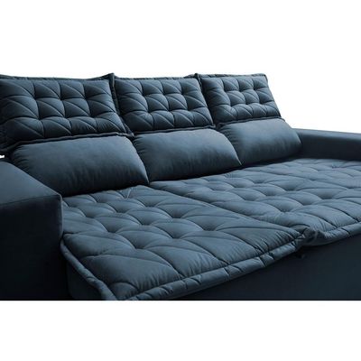 Sofá 3 Lugares Retrátil E Reclinável Cama Inbox Slim 2,00m Velusoft Azul