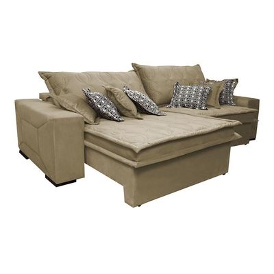 Sofá Retrátil E Reclinável 2,32m Com Molas Ensacadas Cama Inbox Supreme Tecido Suede Velusoft Bege