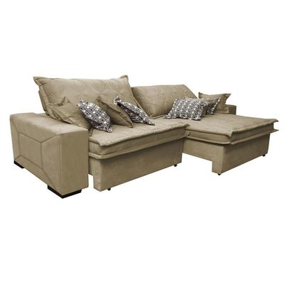 Sofá Retrátil E Reclinável 2,32m Com Molas Ensacadas Cama Inbox Supreme Tecido Suede Velusoft Bege