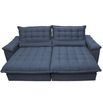 Sofá Retrátil E Reclinável 2,72m Com Molas Ensacadas Cama Inbox Aconchego Tecido Suede Azul