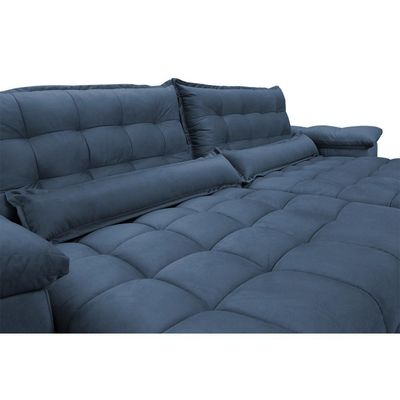 Sofá Retrátil E Reclinável 2,72m Com Molas Ensacadas Cama Inbox Aconchego Tecido Suede Azul