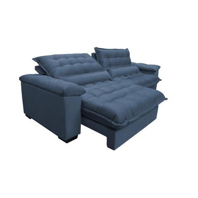 Sofá Retrátil E Reclinável 2,72m Com Molas Ensacadas Cama Inbox Aconchego Tecido Suede Azul