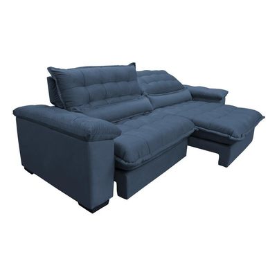 Sofá Retrátil E Reclinável 2,72m Com Molas Ensacadas Cama Inbox Aconchego Tecido Suede Azul