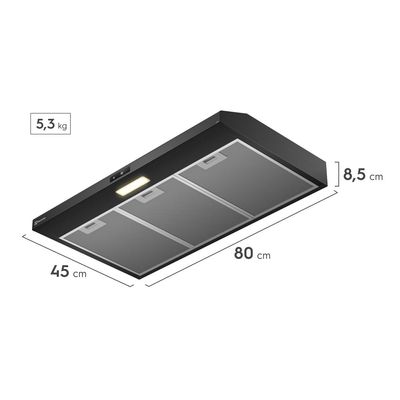 Depurador de Ar Electrolux 80cm Preto Alto Poder de Sucção, Painel Touch e Luz LED (DE8TB) Bivolt