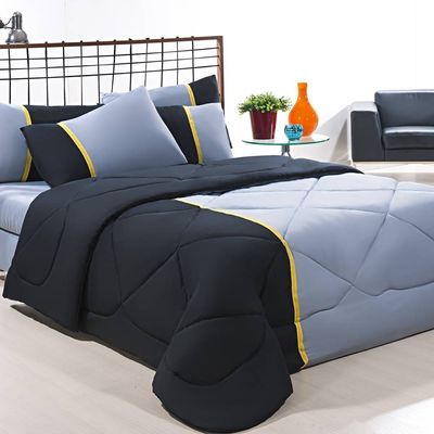 Enxoval Edredom + Jogo De Cama King Aconchego Premium 06 Peças - Preto/ Cinza