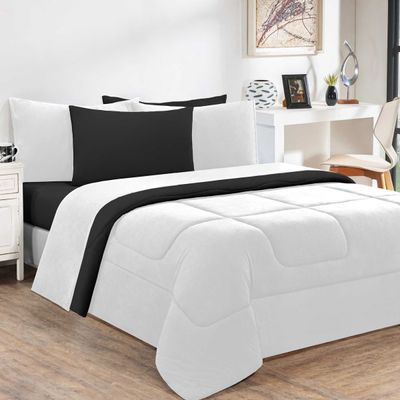Kit Edredom Malha 100% Algodão Gran Moratta 3 Peças Casal - Branco/Preto