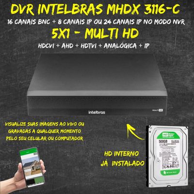 Dvr Intelbras Gravador De Vídeo Digital Mhdx 3116-C c/hd 500gb