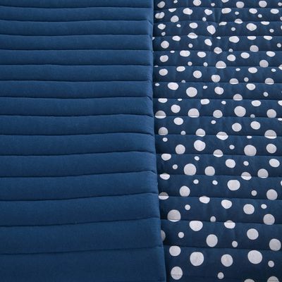Kit Cobre Leito Colcha Polly Casal 3 Peças Malha 100% Algodão Estampa Bolinhas - Azul Marinho
