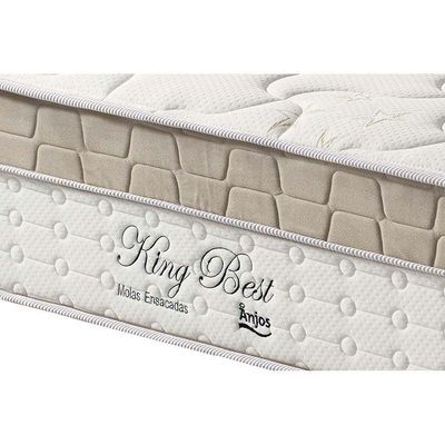 Kit Cama Box com Colchão Solteiro King Best Pillow Top Conjugado Bege