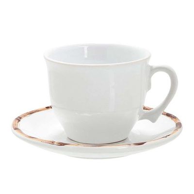 Jogo C/ 2 Xícaras De Café Com Pires Cerâmica Cor Branca Bambu Scalla 100ml