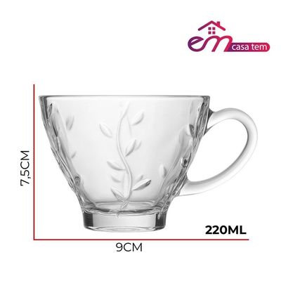 Jogo 12 Xícara De Chá De Vidro Flores Clear Lily 220ml Em Casa Tem