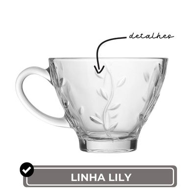 Jogo 12 Xícara De Chá De Vidro Flores Clear Lily 220ml Em Casa Tem