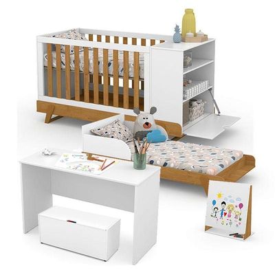 Quarto De Bebê Americano 4 Portas Com Berço Multifuncional Bkids Branco Freijó Eco Wood - Matic - Henn