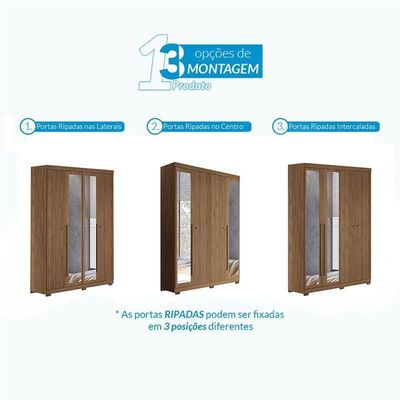 Guarda Roupa Casal Ripado 4 Portas Buriti Com Espelho E Pés Jatobá Acetinado - Santos Andirá