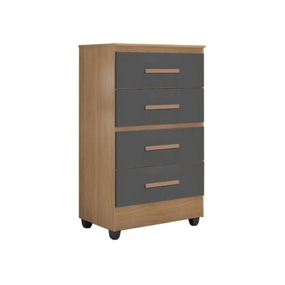 Guarda Roupa Casal Porto Com Cômoda Lite 4 Gavetas Nature Cinza - Móveis Leão