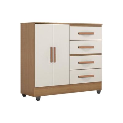 Guarda Roupa Casal Capela E Cômoda 4 Gavetas 2 Portas Lite Nature Off White - Móveis Leão
