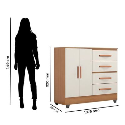 Guarda Roupa Casal Capela E Cômoda 4 Gavetas 2 Portas Lite Nature Off White - Móveis Leão
