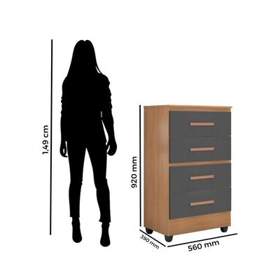 Guarda Roupa Casal Porto Com Cômoda Lite 4 Gavetas E Armário Multiuso Lite Nature Cinza - Móveis Leão