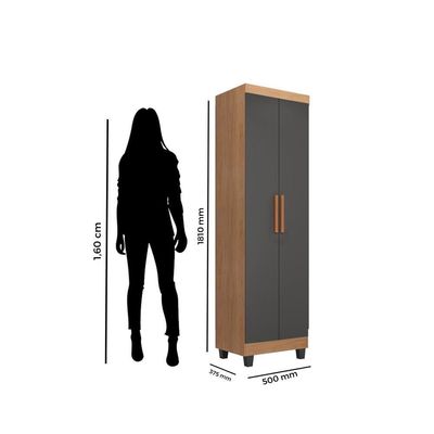 Guarda Roupa Casal Porto Com Cômoda Lite 4 Gavetas E Armário Multiuso Lite Nature Cinza - Móveis Leão