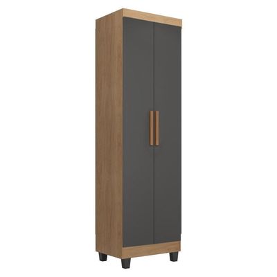 Guarda Roupa Casal Porto Com Cômoda Lite 4 Gavetas E Armário Multiuso Lite Nature Cinza - Móveis Leão