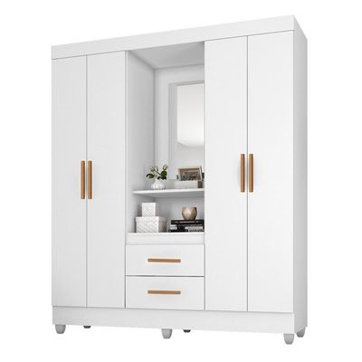 Guarda Roupa Casal Capela Com Cômoda 4 Gavetas 1 Porta E Armário Multiuso Lite Branco Brilho - Móveis Leão