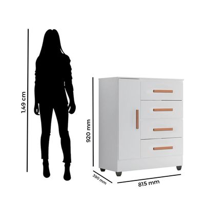Guarda Roupa Casal Capela Com Cômoda Lite 4 Gavetas 01 Porta Branco Brilho - Móveis Leão
