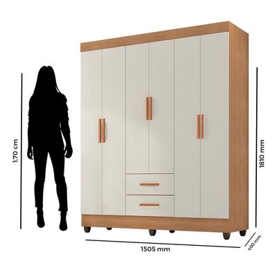 Guarda Roupa Casal 6 Portas E Cômoda 4 Gavetas 2 Portas Lite Nature Off White - Móveis Leão