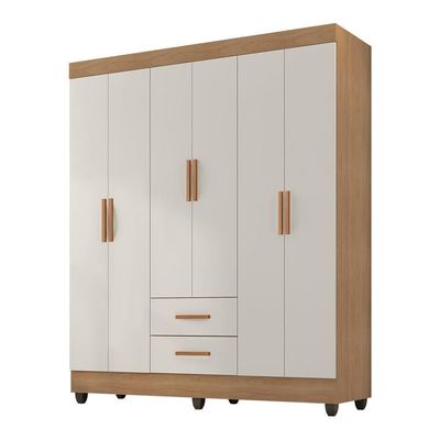 Guarda Roupa Casal 6 Portas E Cômoda 4 Gavetas 2 Portas Lite Nature Off White - Móveis Leão