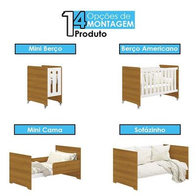 Berço Americano Evolution 4 Em 1 Branco Acetinado Savana E Guarda Roupa Infantil Americano 4 Portas Branco Hp - Henn