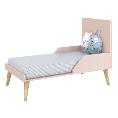 Berço Americano Com Colchão E Guarda Roupa Theo 3 Portas Rosa Pés Madeira Natural - Reller