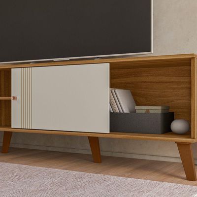 Rack Bancada Denver 180cm Nature/off White Para Tv Até 75” - Peternella Móveis