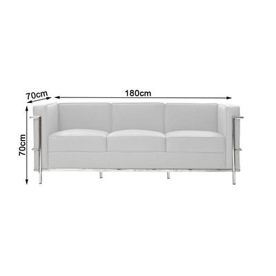 Sofa Le Corbusier 3 Lugares Inox Em Couro Natural Branco