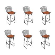 Kit 6 Banquetas Bistrô Bertoia Preta D60 Com Assento Cobre