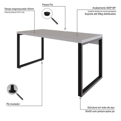 Mesa Diretor 150x70x75cm Yon - Off White-est.preta Off White-est.preta
