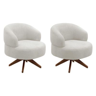 Kit 02 Poltronas Decorativas Orgânicas Living Have Base Giratória Bouclê Off White - Desk Design