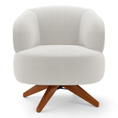 Kit 02 Poltronas Decorativas Orgânicas Living Have Base Giratória Bouclê Off White - Desk Design